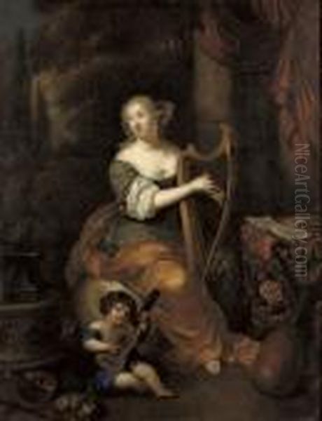 Portrait Of Madame De Montespan With Her Infant Son The Duc De Maine Oil Painting by Caspar Netscher