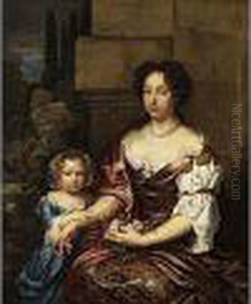 Portrait Einer Dame Mit Einem Madchen
 Ol Auf Leinwand. Oil Painting by Caspar Netscher