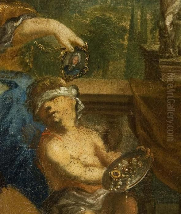 Hofische Dame Mit Miniatur Und Mandoline Oil Painting by Caspar Netscher