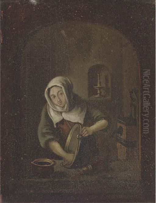A Washerwoman At A Casement Oil Painting by Caspar Netscher