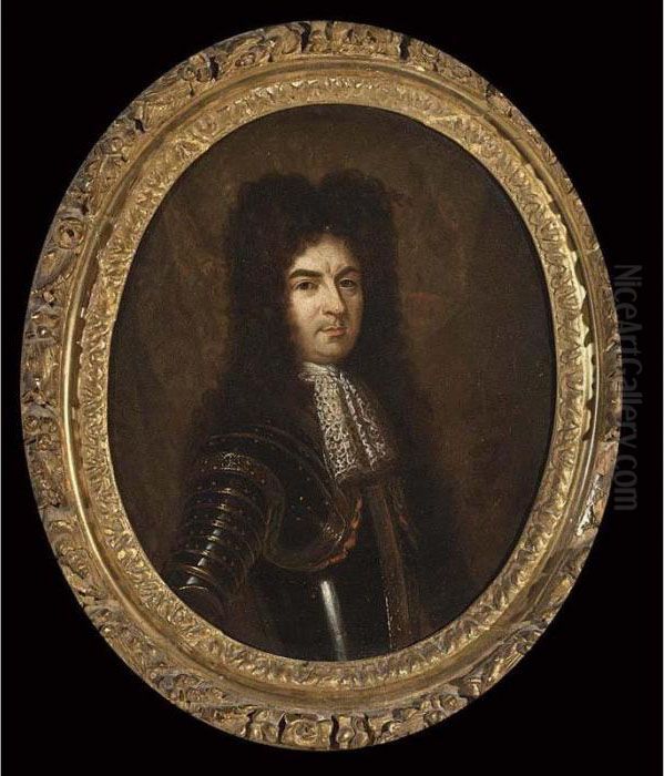 A Portrait Of Freiherr Von Loe 
Chor, Bishop Of Trier, Half Length, Wearing Armour With A Lace Collar Oil Painting by Caspar Netscher