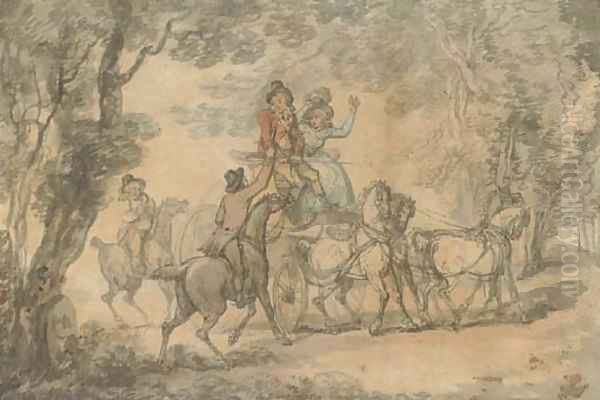 A highwayman holding up a phaeton Oil Painting by Thomas Rowlandson