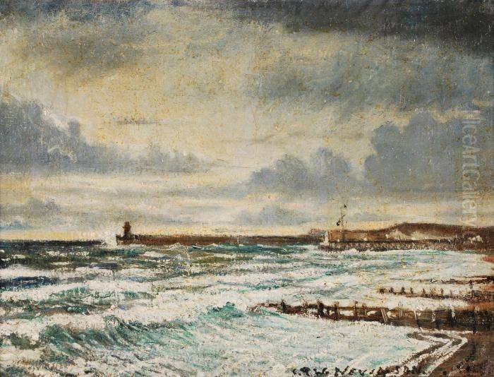Newhaven Oil Painting by Christopher R. Wynne Nevinson