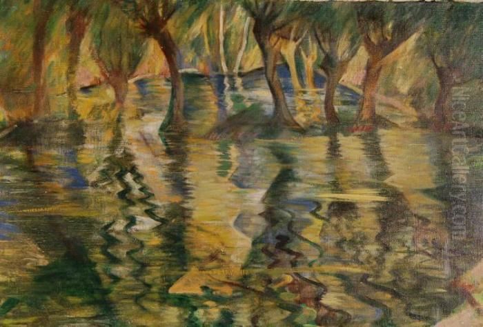 Exotic River Landscape Oil Painting by Christopher R. Wynne Nevinson