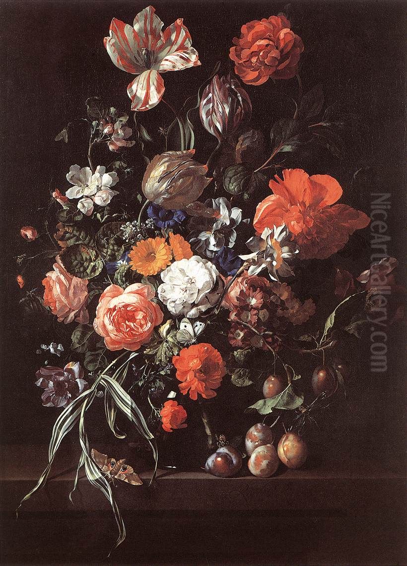 Still-Life with Bouquet of Flowers and Plums Oil Painting by Rachel Ruysch