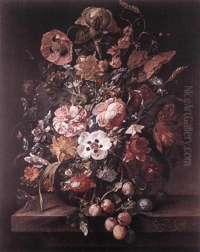 Bouquet in a Glass Vase Oil Painting by Rachel Ruysch