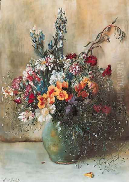 A mixed summer bouquet in a vase Oil Painting by Willem Roelofs