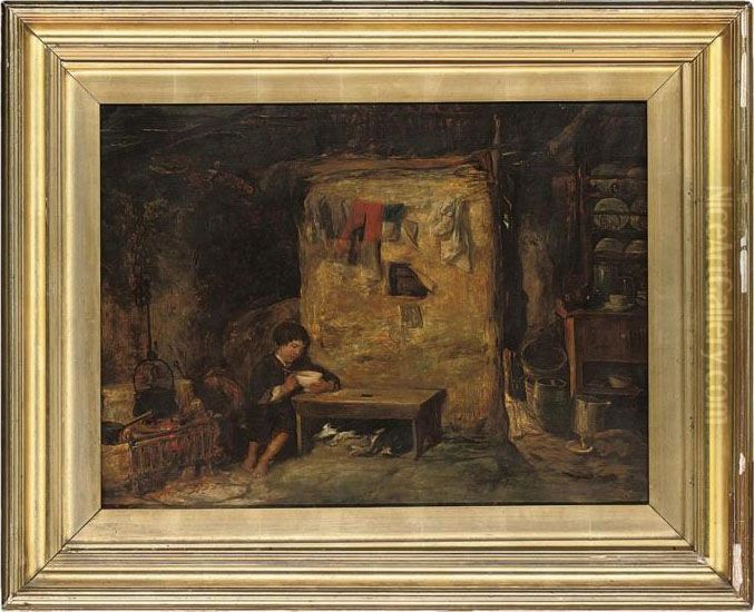 Getting Warm By The Stove Oil Painting by Erskine Nicol