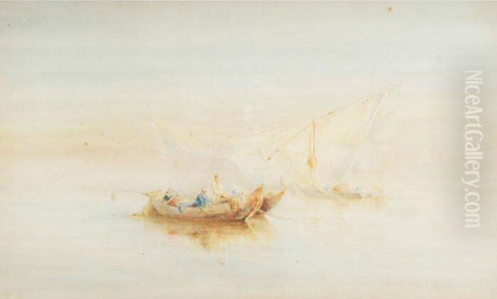 Fishing Boats In The Mist Oil Painting by Erskine Nicol