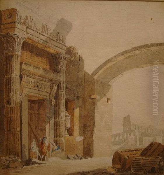 Italian Ruins With Figures Oil Painting by Victor-Jean Nicolle