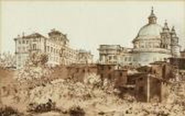 Vue De Rome
 Plume Et Encre Brune, Lavis Brun Et Gris Oil Painting by Victor-Jean Nicolle
