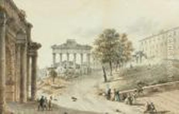 L'arc De Septime Severe Et La Temple De Jupiter
 Aquarelle Plume Et Encre Brune Oil Painting by Victor-Jean Nicolle