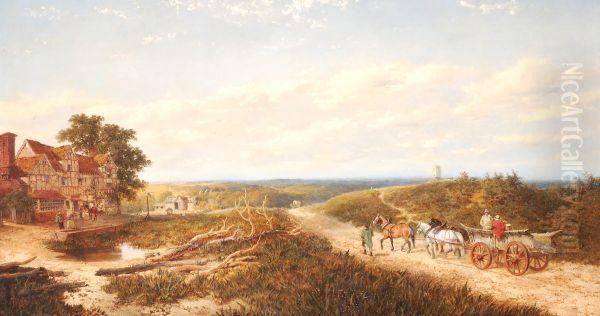 Horse And Cart Passing A Village Oil Painting by Edmund John Niemann