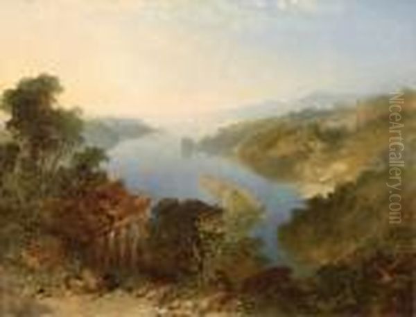 An Italianate Lake Landscape Oil Painting by Edmund John Niemann