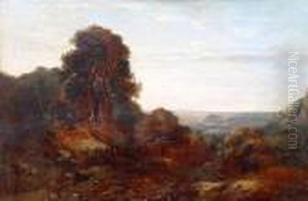 An Extensive Landscape, With Figures Returningfrom A Chapel Oil Painting by Edmund John Niemann