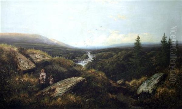 Mother And Child In An Extensive Landscape Oil Painting by Edmund John Niemann