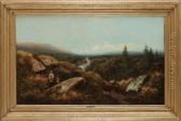 Flickor I Bergslandskap Oil Painting by Edmund John Niemann