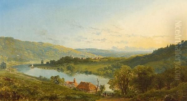 The River Wye With A Village In Thedistance Oil Painting by Edmund John Niemann