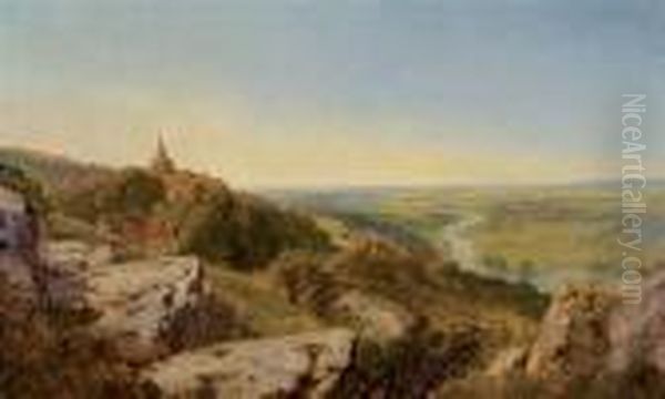 British, - A View Of Kirkbyoverblow, North Yorkshire Oil Painting by Edmund John Niemann