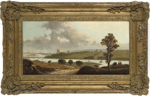 A View Down The River, Traditionally Identified As Rochester Oil Painting by Edmund John Niemann