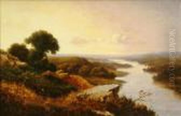 Riverlandscape With Rocky Outcrop Oil Painting by Edmund John Niemann
