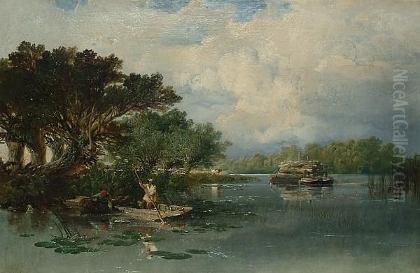 'streatley' - Barges On The Thames. Oil Painting by Edmund John Niemann