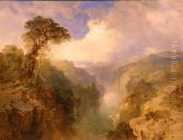 Italianate Mountainous River Landscapes In The Manner Of J.w.m.turner: Two Oil Painting by Edmund John Niemann