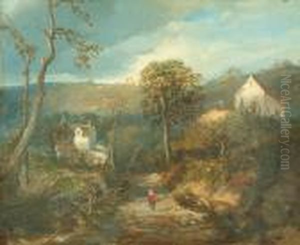 A Hilly Rural Landscape With A Figure Treading The Path Oil Painting by Edmund John Niemann