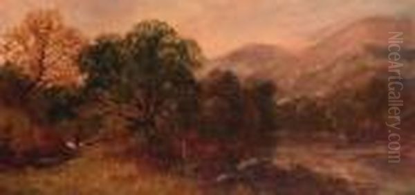 Travellers On A Sandy Track In A Rocky River Landscape Oil Painting by Edmund John Niemann