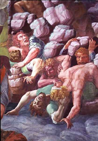 Sala dei Giganti, detail of the destruction of the giants by Jupiters thunderbolts, 1536 4 Oil Painting by Giulio Romano (Orbetto)