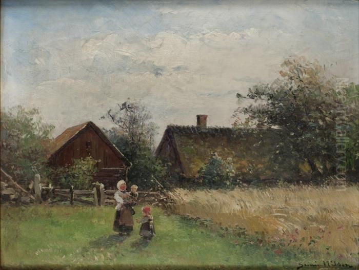 Sommarlandskap Med Figurer Oil Painting by Severin Nilson