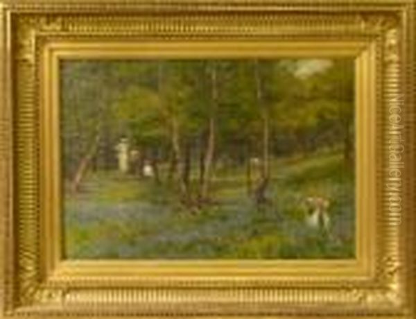 Figurer I Skogslandskap. Oil Painting by Severin Nilson