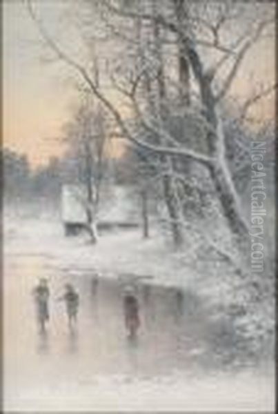 Skridskoakande Barn Oil Painting by Severin Nilson