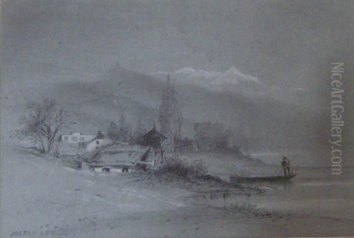 Bord De Lac En Suisse Oil Painting by Jules Achille-Noel