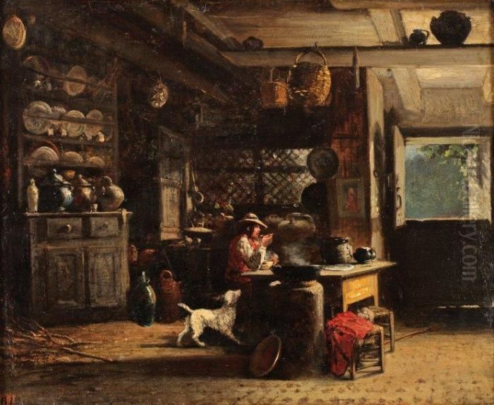 Interieur Breton Pres De Quimper Oil Painting by Jules Achille-Noel