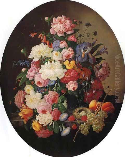 Floral Still Life with Bird's Nest Date unknown Oil Painting by Severin Roesen