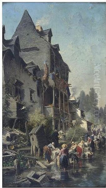 French Washer Women Oil Painting by Jules Achille-Noel