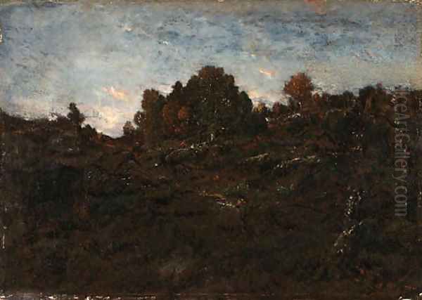 Sentier du Jean-de-Paris, Crpuscule (Platire en fort de Fontainebleau) Oil Painting by Theodore Rousseau