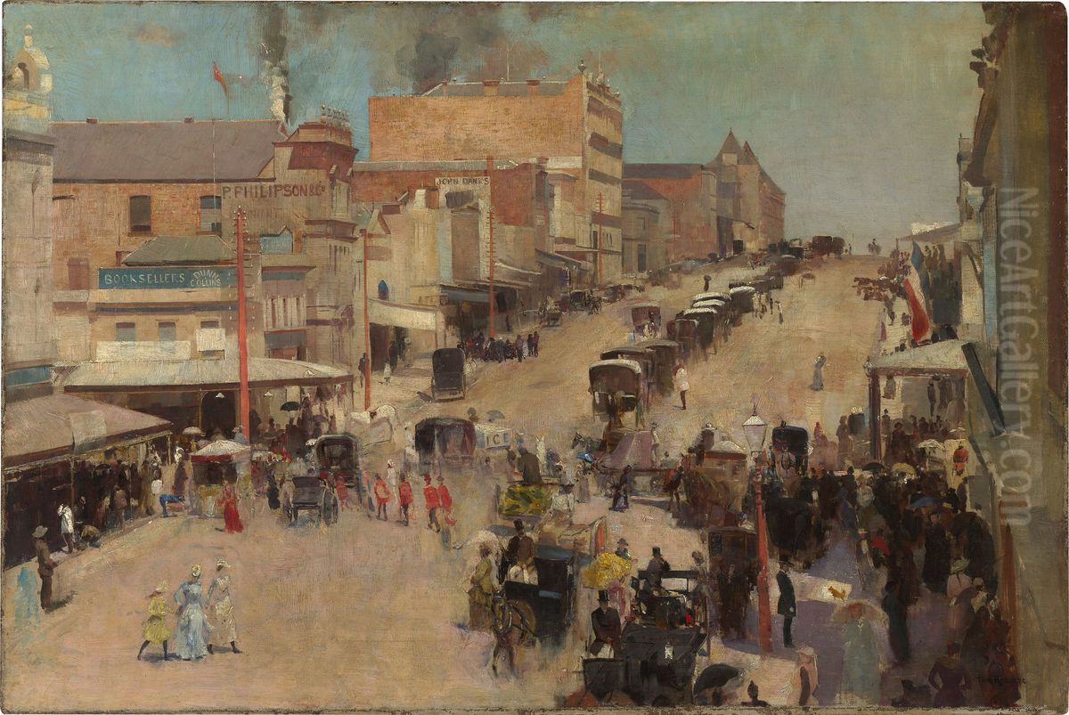 Allegro Con Brio, Bourke Street West Oil Painting by Tom Roberts