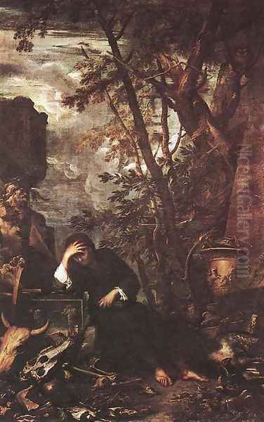 Democritus in Meditation c. 1650 Oil Painting by Salvator Rosa