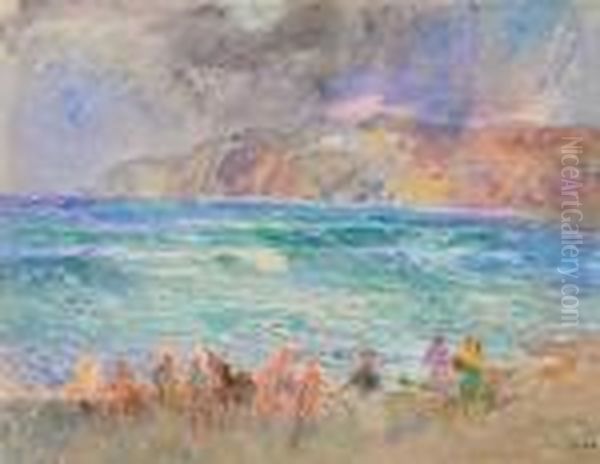 Sulla Spiaggia Di Procchio All'elba Oil Painting by Plinio Nomellini