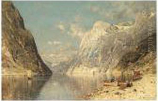 A Norwegian Fjord Oil Painting by Adelsteen Normann