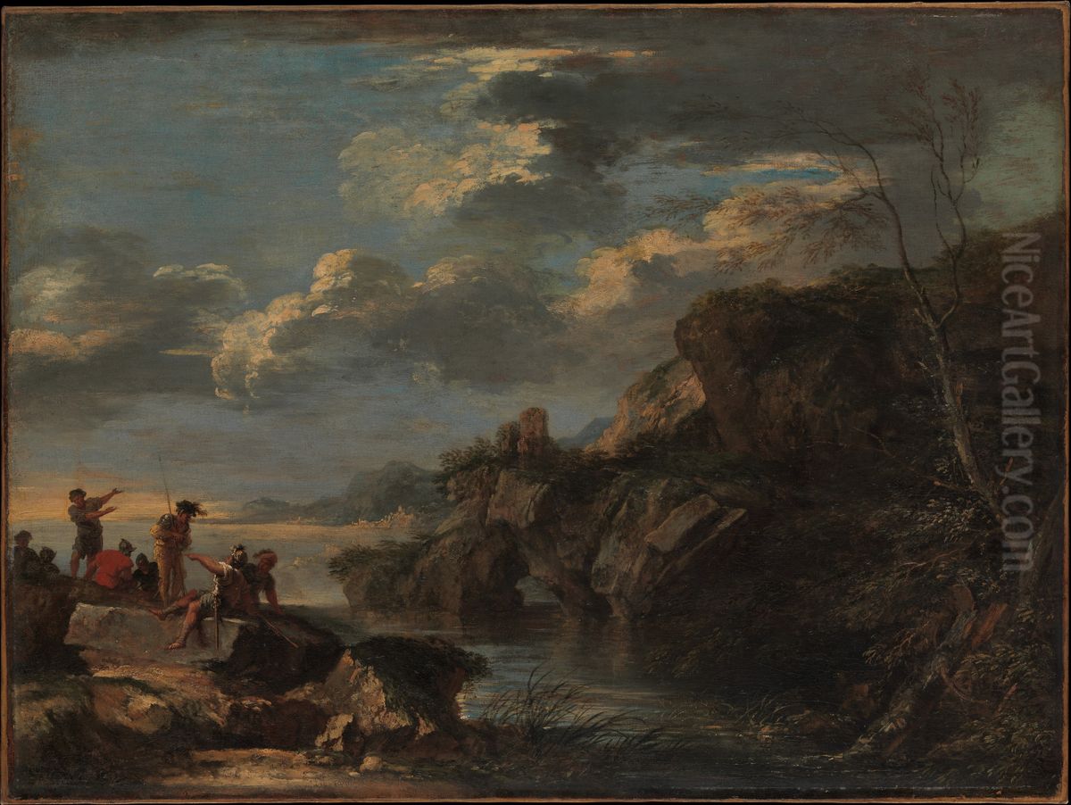 Bandits on a Rocky Coast Oil Painting by Salvator Rosa