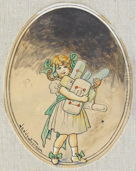 Flicka Med Julklappar Oil Painting by Jenny Nystrom