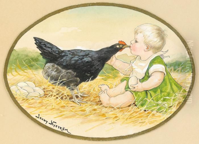 Liten Gosse Och Hona Oil Painting by Jenny Nystrom