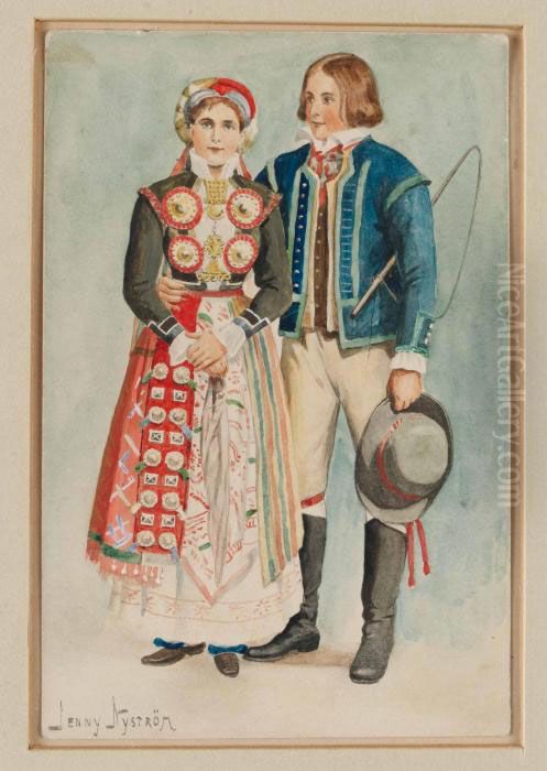 Ungt Par I Folkdrakter Oil Painting by Jenny Nystrom