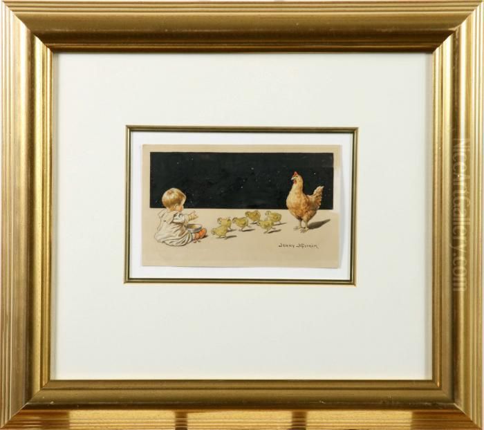 Pojke Matarkycklingar Oil Painting by Jenny Nystrom