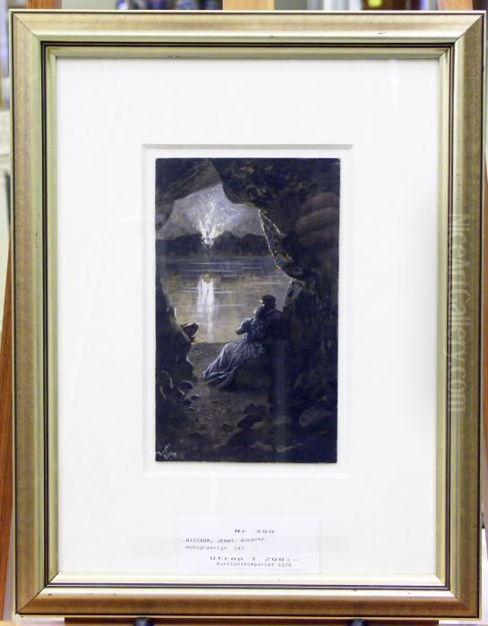 Karleksfullt Par Vid Sjo. Bladstrl Oil Painting by Jenny Nystrom