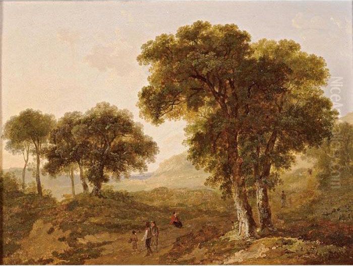 A Wooded Landscape With Figures On A Path Oil Painting by James Arthur O'Connor