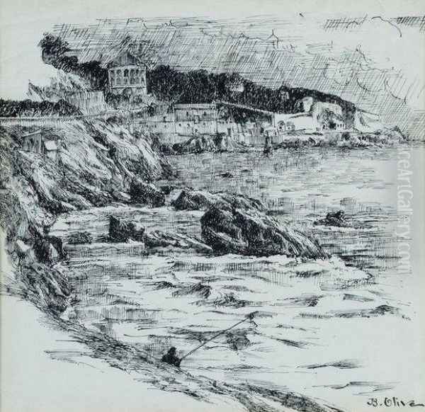 Pecheur Sur La Corniche Oil Painting by Jean-Baptiste Olive